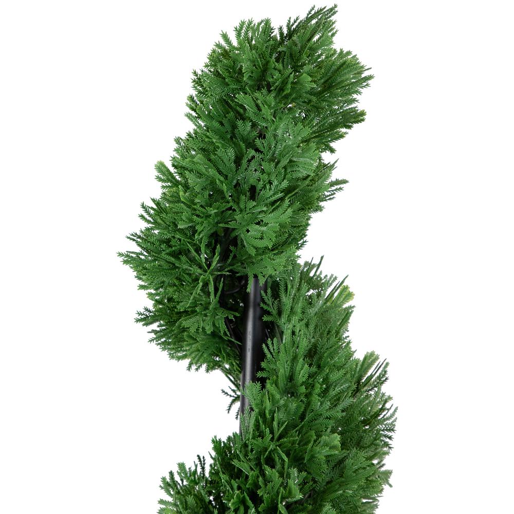 4' Artificial Cedar Spiral Topiary Tree in Black Pot  Unlit. Picture 3