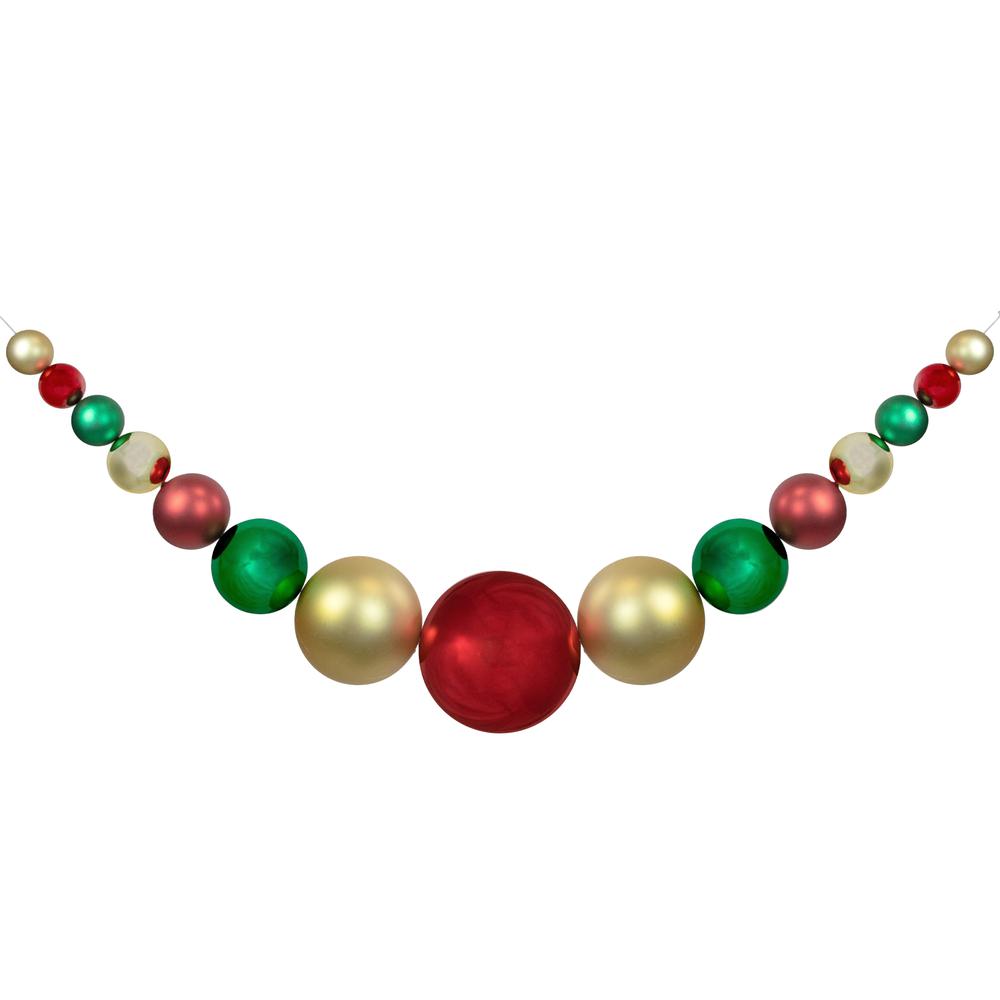 6' Red  Gold and Green Shiny and Matte Shatterproof Ball Christmas Swag. Picture 1