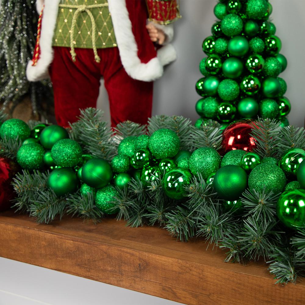 15.75" Green 3-Finish Shatterproof Ball Christmas Tree with Tinsel. Picture 3