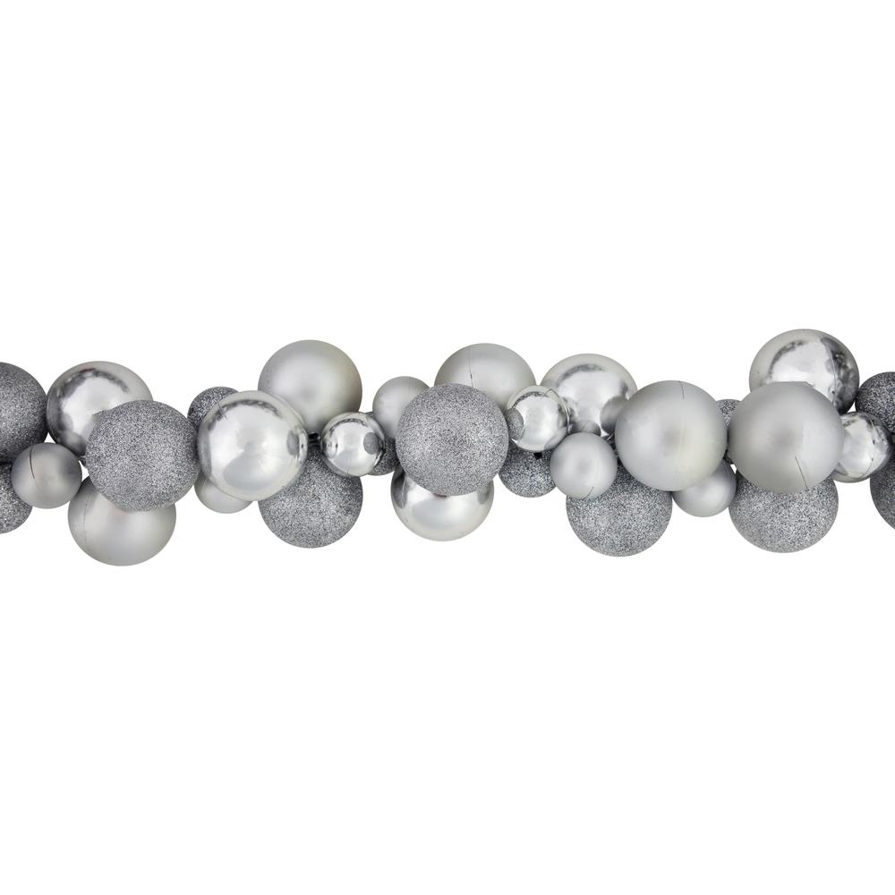 6' Silver Shatterproof Ball 3-Finish Christmas Garland. Picture 5