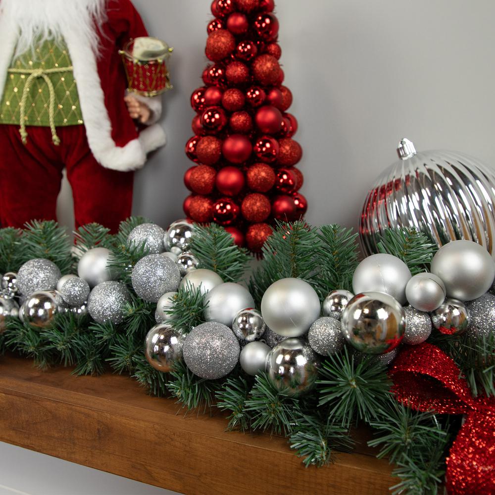 6' Silver Shatterproof Ball 3-Finish Christmas Garland. Picture 3