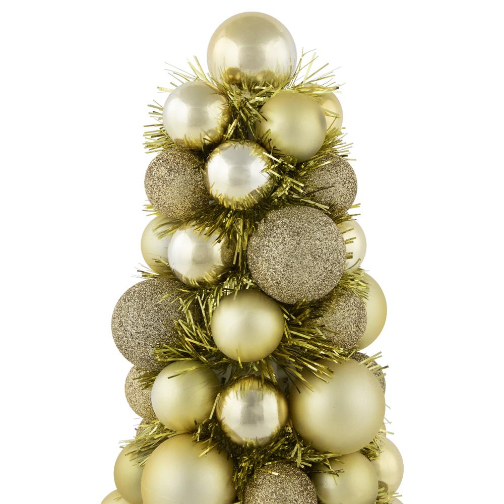 15.75" Gold 3-Finish Shatterproof Ball Christmas Tree with Tinsel. Picture 3