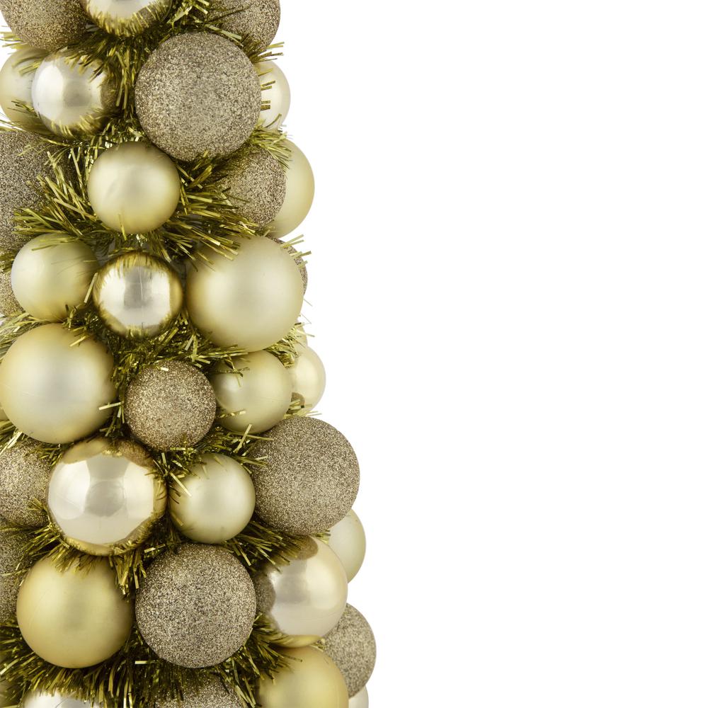 15.75" Gold 3-Finish Shatterproof Ball Christmas Tree with Tinsel. Picture 4