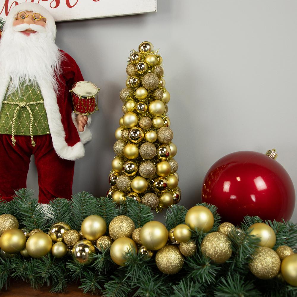 15.75" Gold 3-Finish Shatterproof Ball Christmas Tree with Tinsel. Picture 2