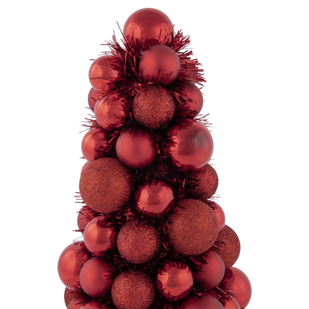 15.75" Red 3-Finish Shatterproof Ball Christmas Tree with Tinsel. Picture 3