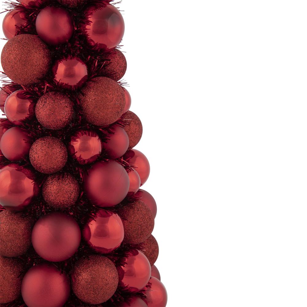 15.75" Red 3-Finish Shatterproof Ball Christmas Tree with Tinsel. Picture 4