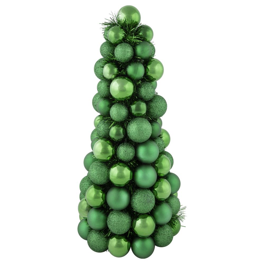 15.75" Green 3-Finish Shatterproof Ball Christmas Tree with Tinsel. Picture 1