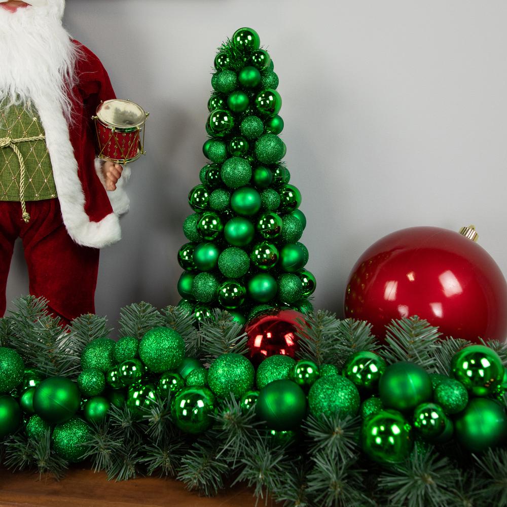 15.75" Green 3-Finish Shatterproof Ball Christmas Tree with Tinsel. Picture 4