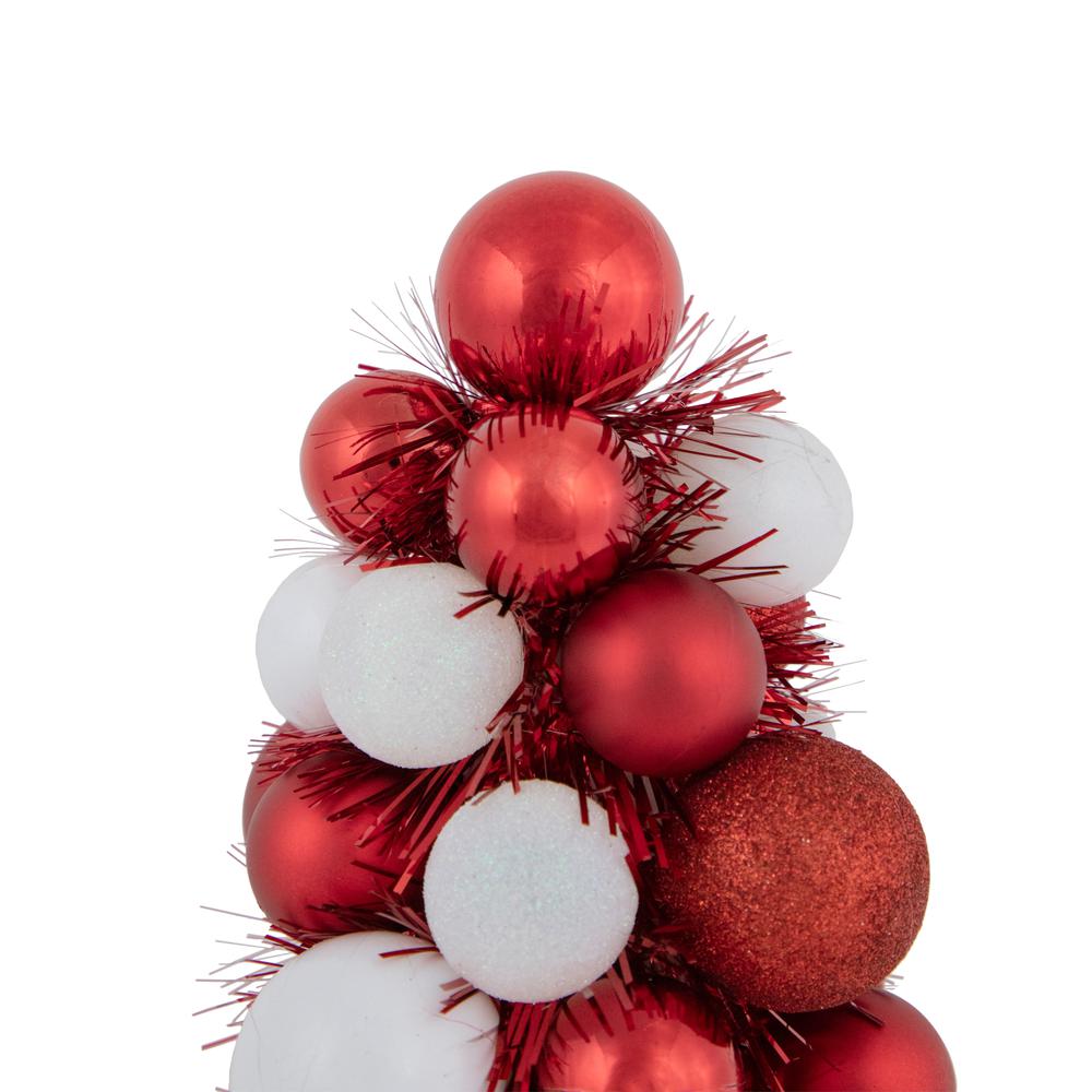 15.75" Red and White 3-Finish Shatterproof Ball Christmas Tree with Tinsel. Picture 4
