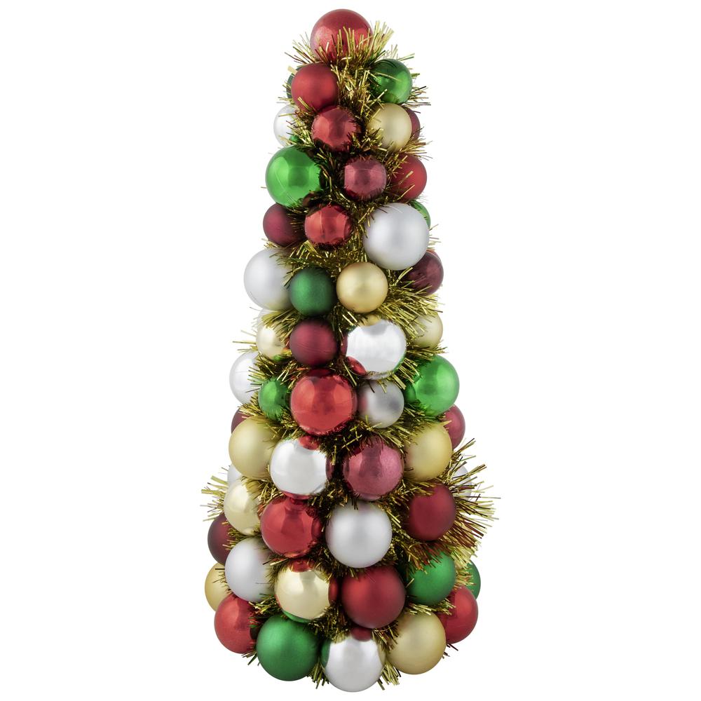 15.75" Traditional Colors 3-Finish Shatterproof Ball Christmas Tree with Tinsel. Picture 1