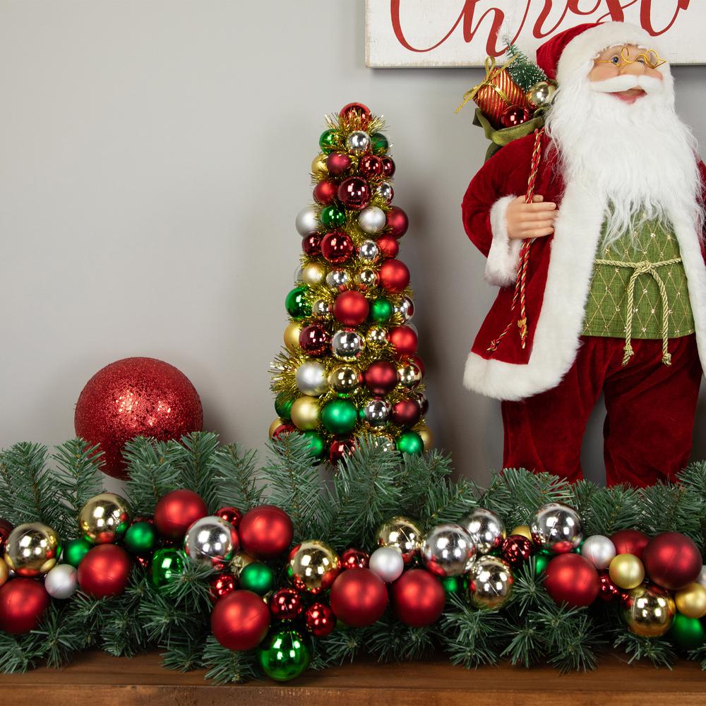 15.75" Traditional Colors 3-Finish Shatterproof Ball Christmas Tree with Tinsel. Picture 2
