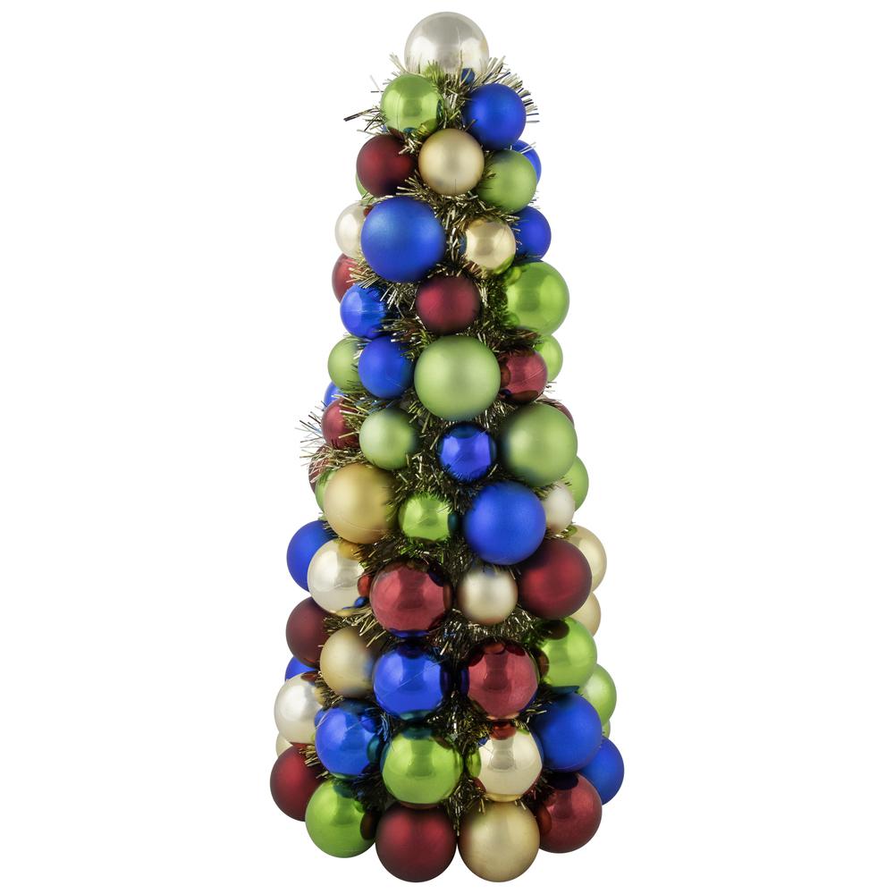 15.75" Multi-Color 3-Finish Shatterproof Ball Christmas Tree with Tinsel. Picture 1