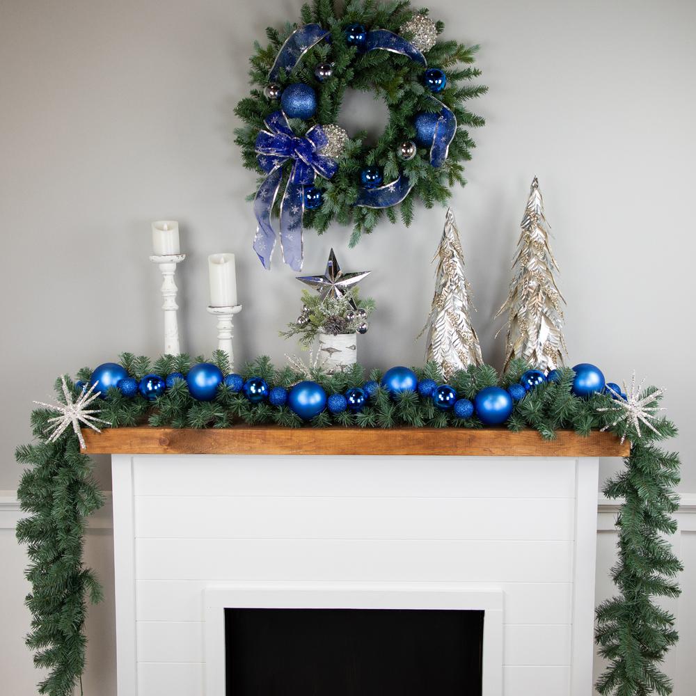 6' Blue Shatterproof Ball 3-Finish Christmas Garland. Picture 2