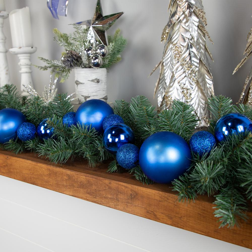 6' Blue Shatterproof Ball 3-Finish Christmas Garland. Picture 3