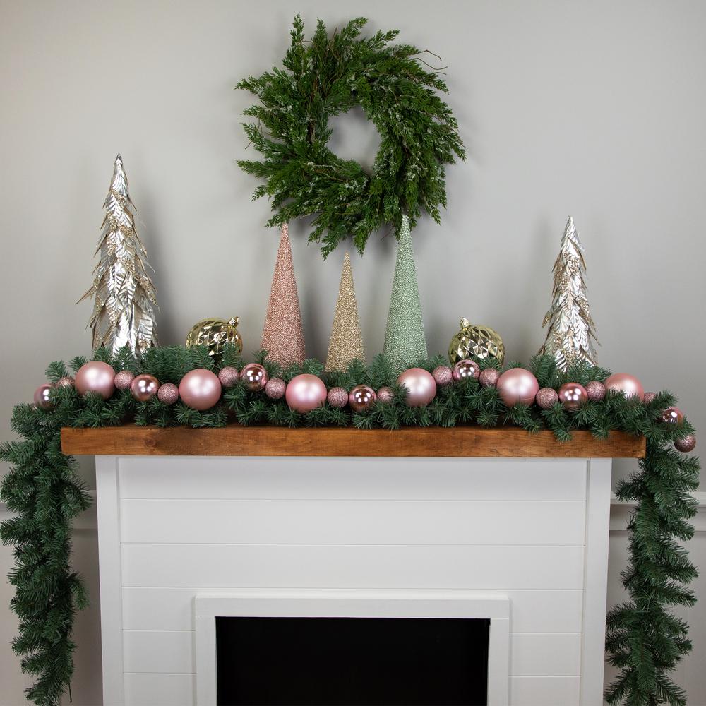 6' Pink Shatterproof Ball 3-Finish Christmas Garland. Picture 2