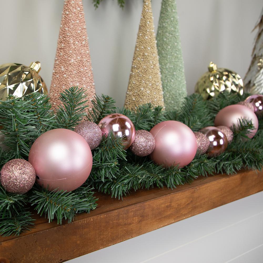 6' Pink Shatterproof Ball 3-Finish Christmas Garland. Picture 3