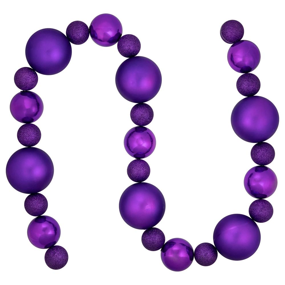 6' Purple Shatterproof Ball 3-Finish Christmas Garland. Picture 1