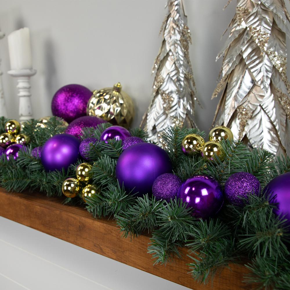 6' Purple Shatterproof Ball 3-Finish Christmas Garland. Picture 3