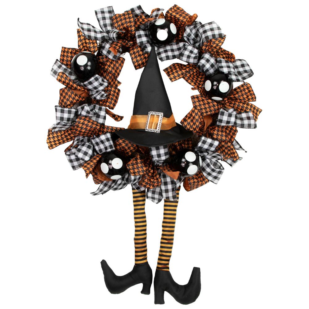 Orange and Black Witch with Bows Halloween Wreath  24-Inch  Unlit. Picture 1
