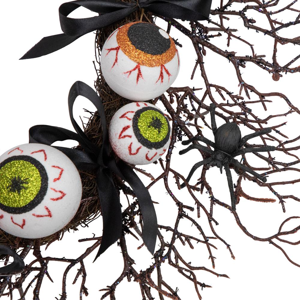 Eyeballs and Spiders Halloween Twig Wreath  24-Inch  Unlit. Picture 3
