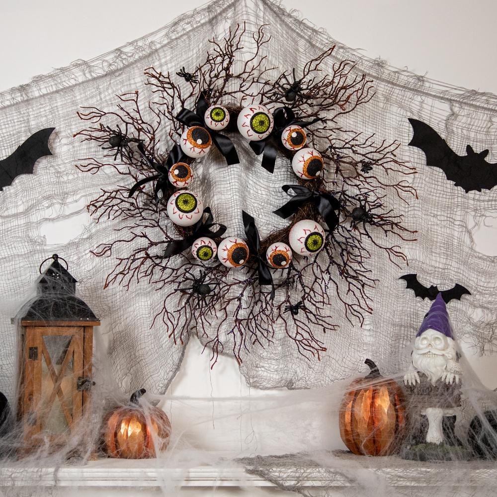 Eyeballs and Spiders Halloween Twig Wreath  24-Inch  Unlit. Picture 2