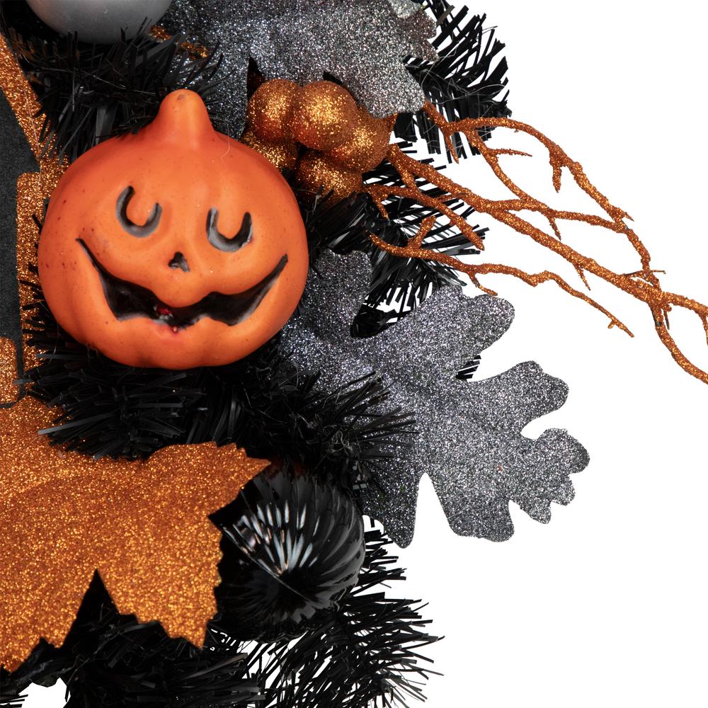 Orange and Black Haunted House Halloween Wreath  24-Inch  Unlit. Picture 3