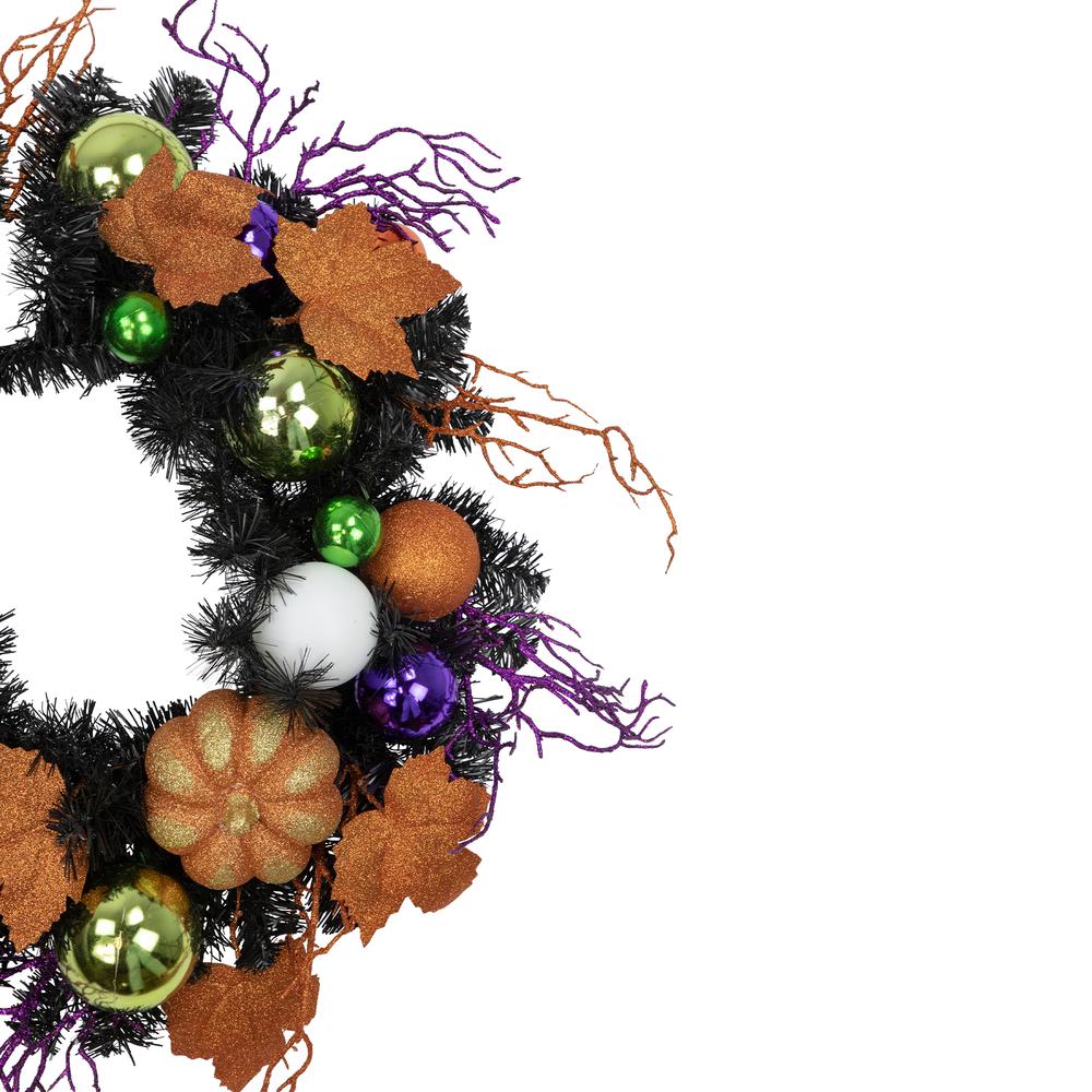 Jack-O-Lantern in Witches Hat Halloween Pine Wreath  24-Inch  Unlit. Picture 3