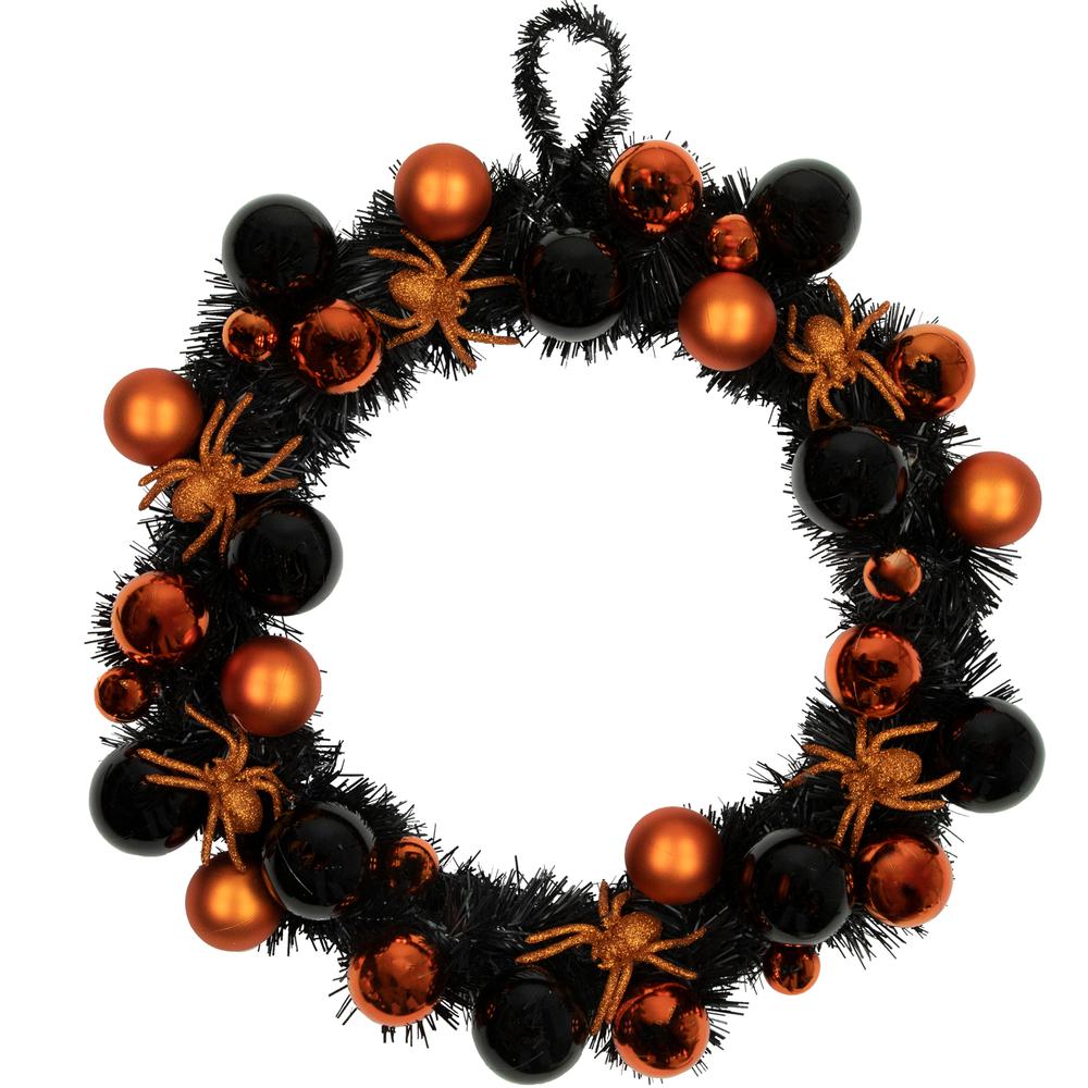 Orange Spiders and Ornaments Halloween Wreath  18-Inch  Unlit. Picture 1
