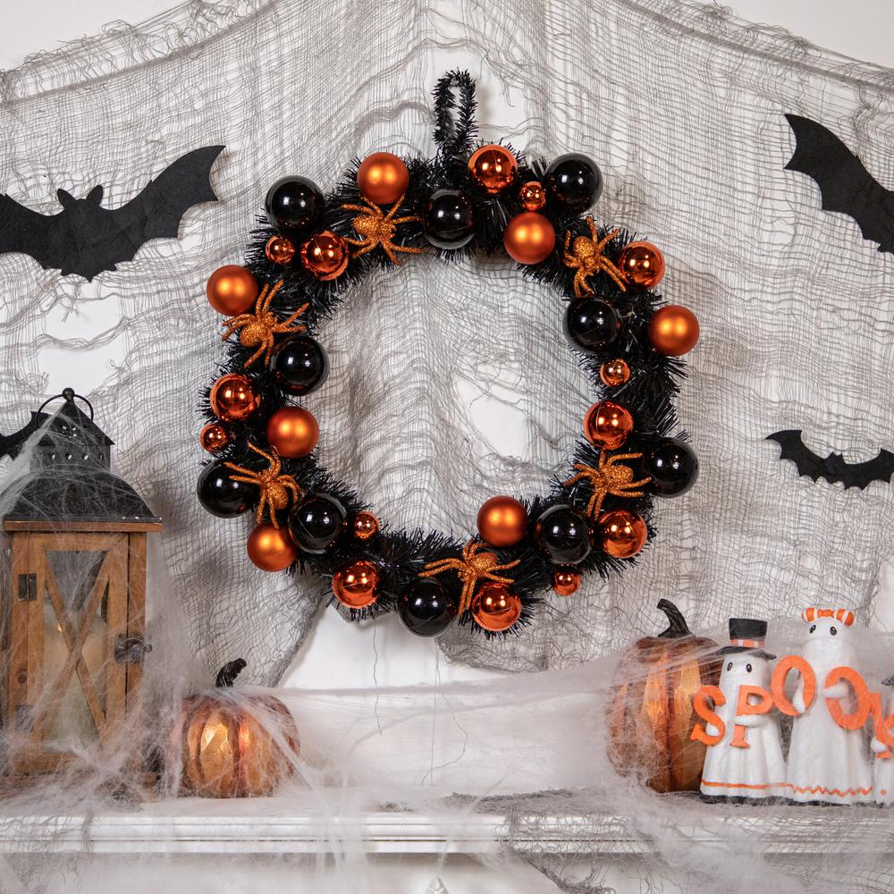 Orange Spiders and Ornaments Halloween Wreath  18-Inch  Unlit. Picture 2