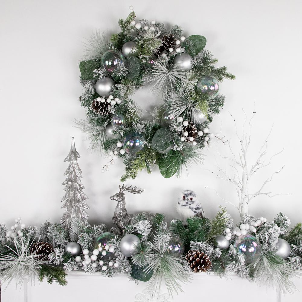 Flocked Pine Artificial Christmas Wreath with Iridescent Ornaments 24-Inch Unlit. Picture 2