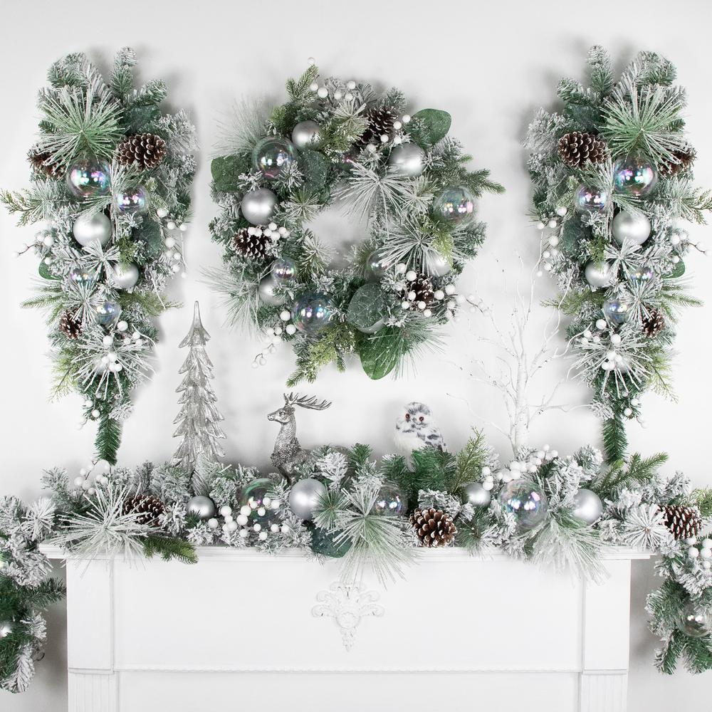 Flocked Pine Artificial Christmas Wreath with Iridescent Ornaments 24-Inch Unlit. Picture 3