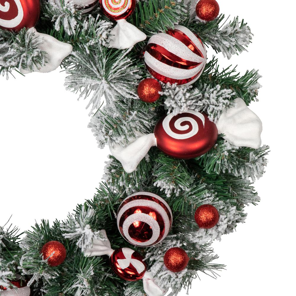 Frosted Pine Artificial Christmas Wreath with Swirled Candy Ornaments  24-Inch. Picture 3
