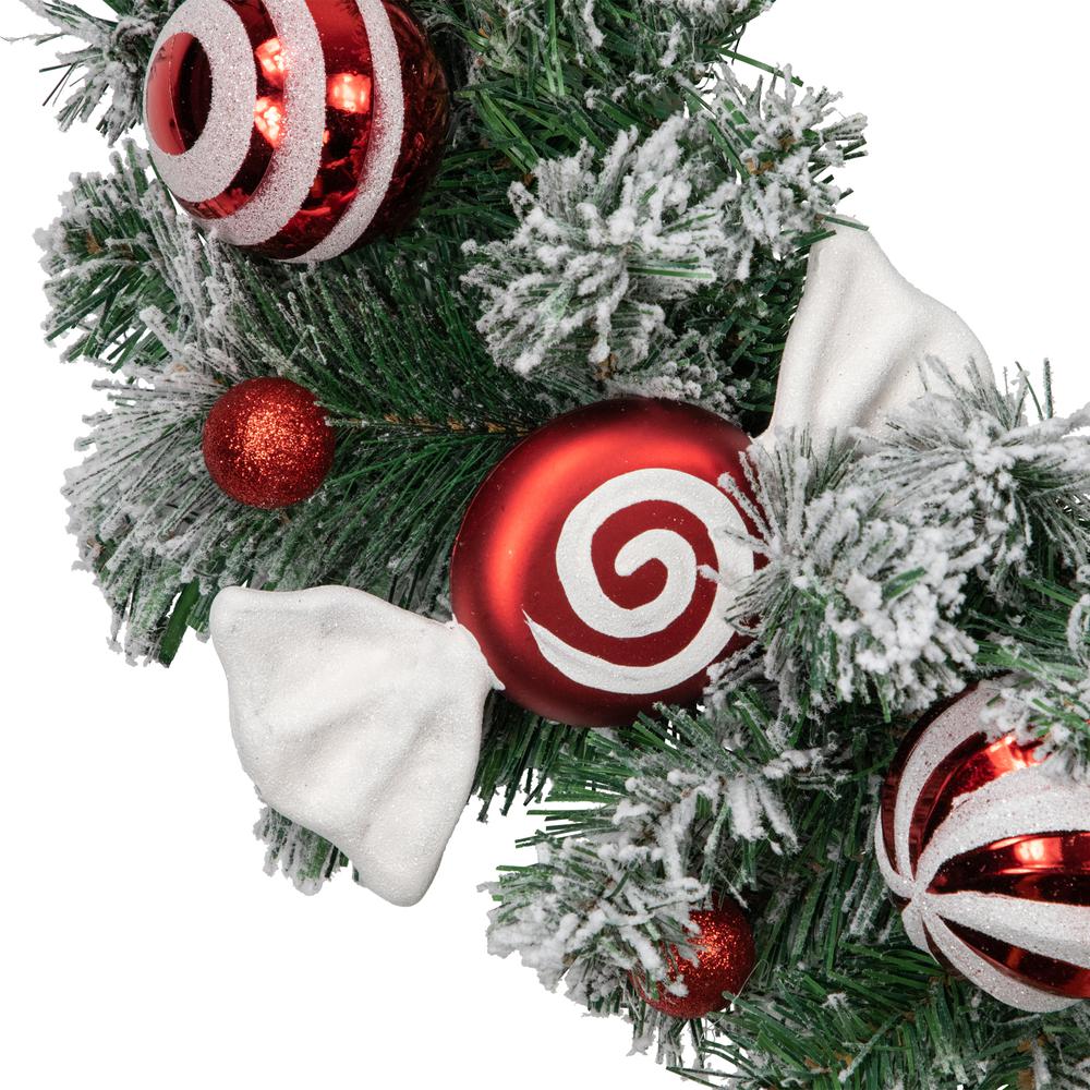 Frosted Pine Artificial Christmas Wreath with Swirled Candy Ornaments  24-Inch. Picture 4