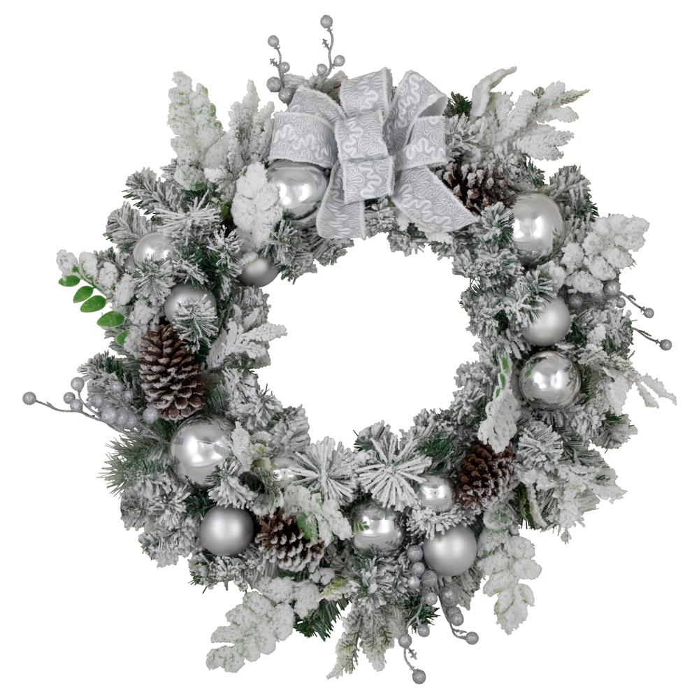 Glitter and Frosted Foliage Artificial Christmas Wreath with Bow  30-Inch  Unlit. Picture 1