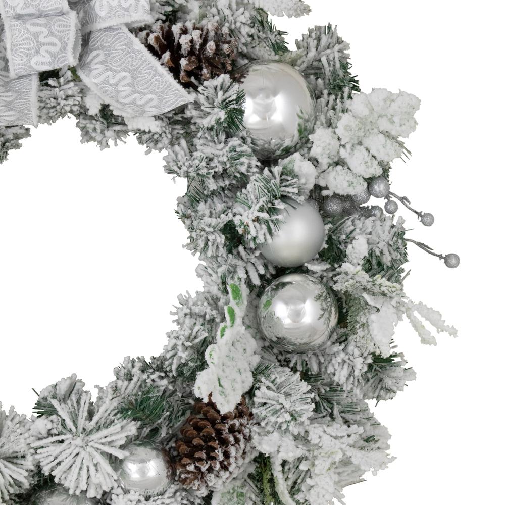 Glitter and Frosted Foliage Artificial Christmas Wreath with Bow  30-Inch  Unlit. Picture 4