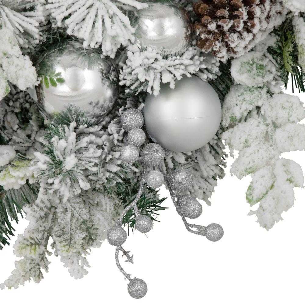 Glitter and Frosted Foliage Artificial Christmas Wreath with Bow  30-Inch  Unlit. Picture 3