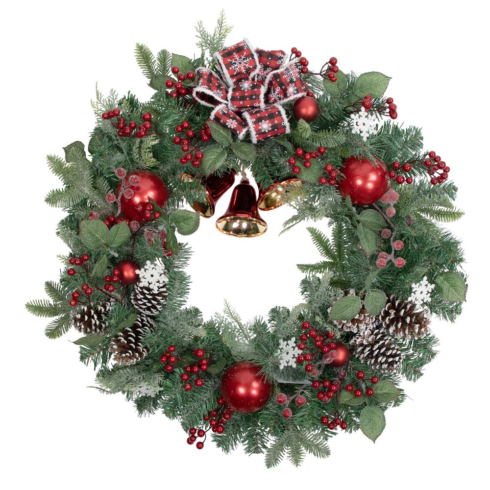Red Bells and Mixed Foliage Artificial Christmas Wreath  30-Inch  Unlit. Picture 1