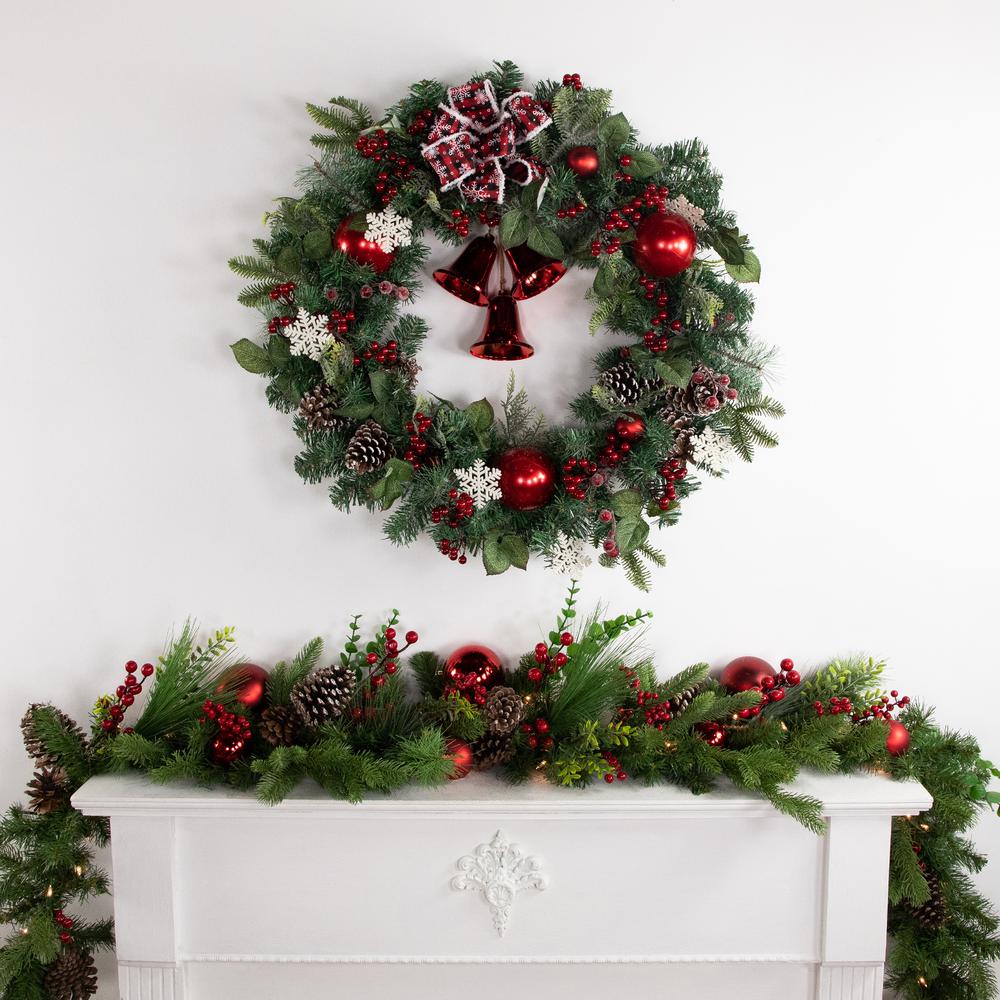 Red Bells and Mixed Foliage Artificial Christmas Wreath  30-Inch  Unlit. Picture 2