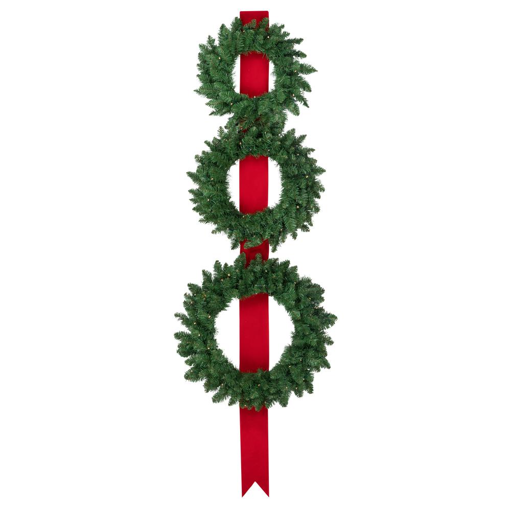 Set of 3 Battery Operated Wreaths on Red Ribbon Christmas Decoration 6.5'. Picture 1