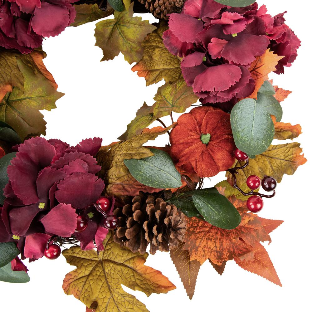Orange and Burgundy Fall Harvest Artificial Floral and Pinecone Wreath  22-Inch. Picture 4