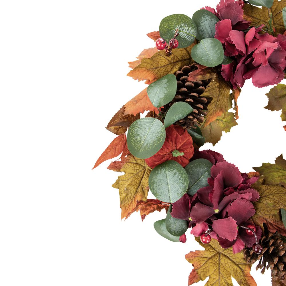 Orange and Burgundy Fall Harvest Artificial Floral and Pinecone Wreath  22-Inch. Picture 2