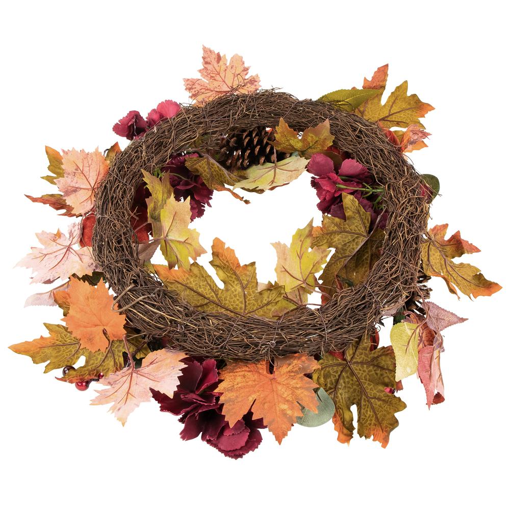 Orange and Burgundy Fall Harvest Artificial Floral and Pinecone Wreath  22-Inch. Picture 3