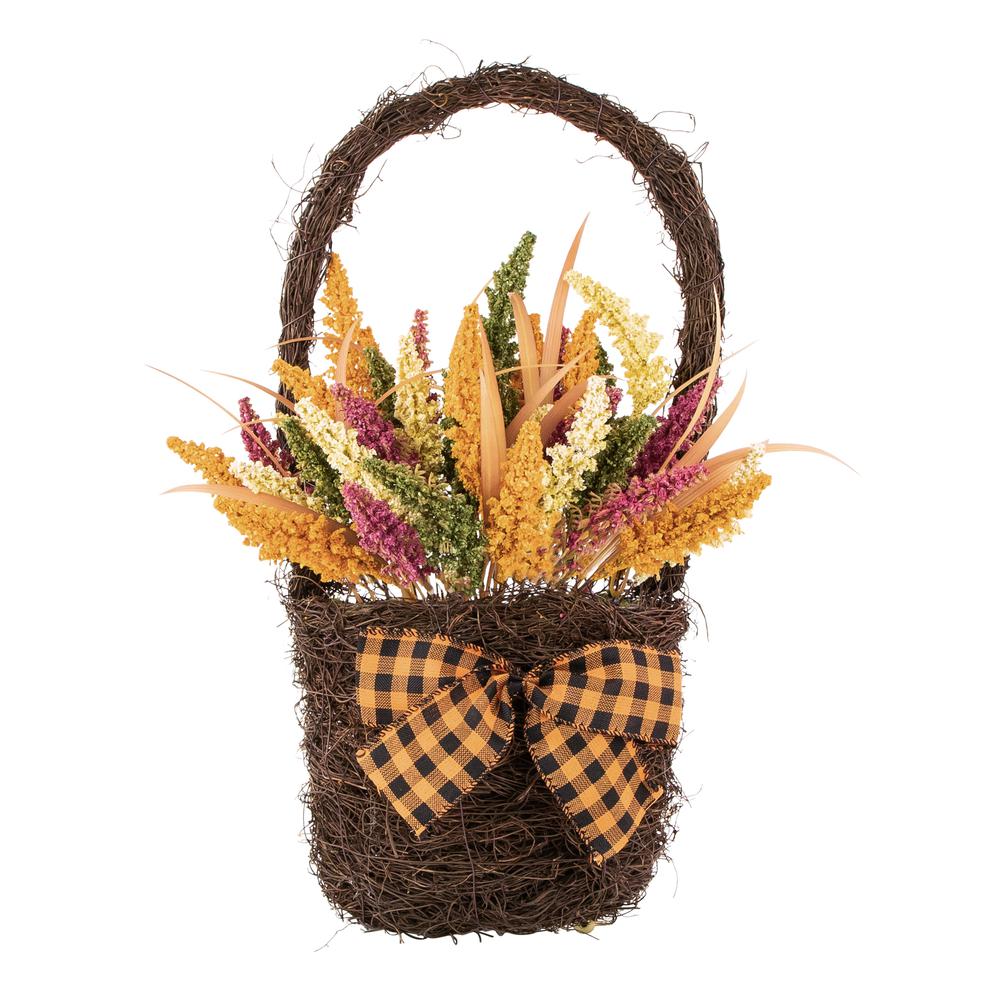 22" Autumn Harvest Hanging Basket with Artificial Fall Foliage. Picture 1