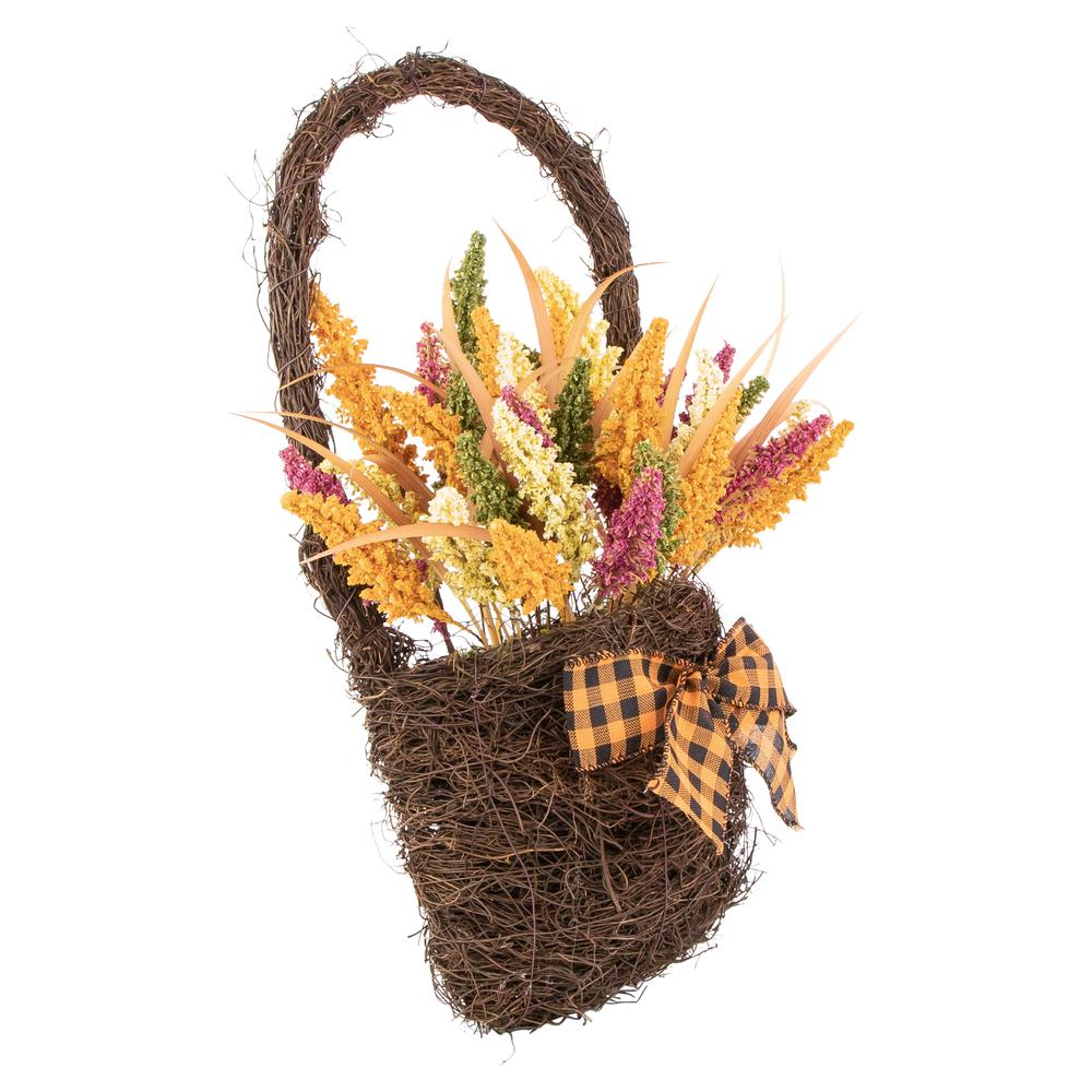 22" Autumn Harvest Hanging Basket with Artificial Fall Foliage. Picture 6