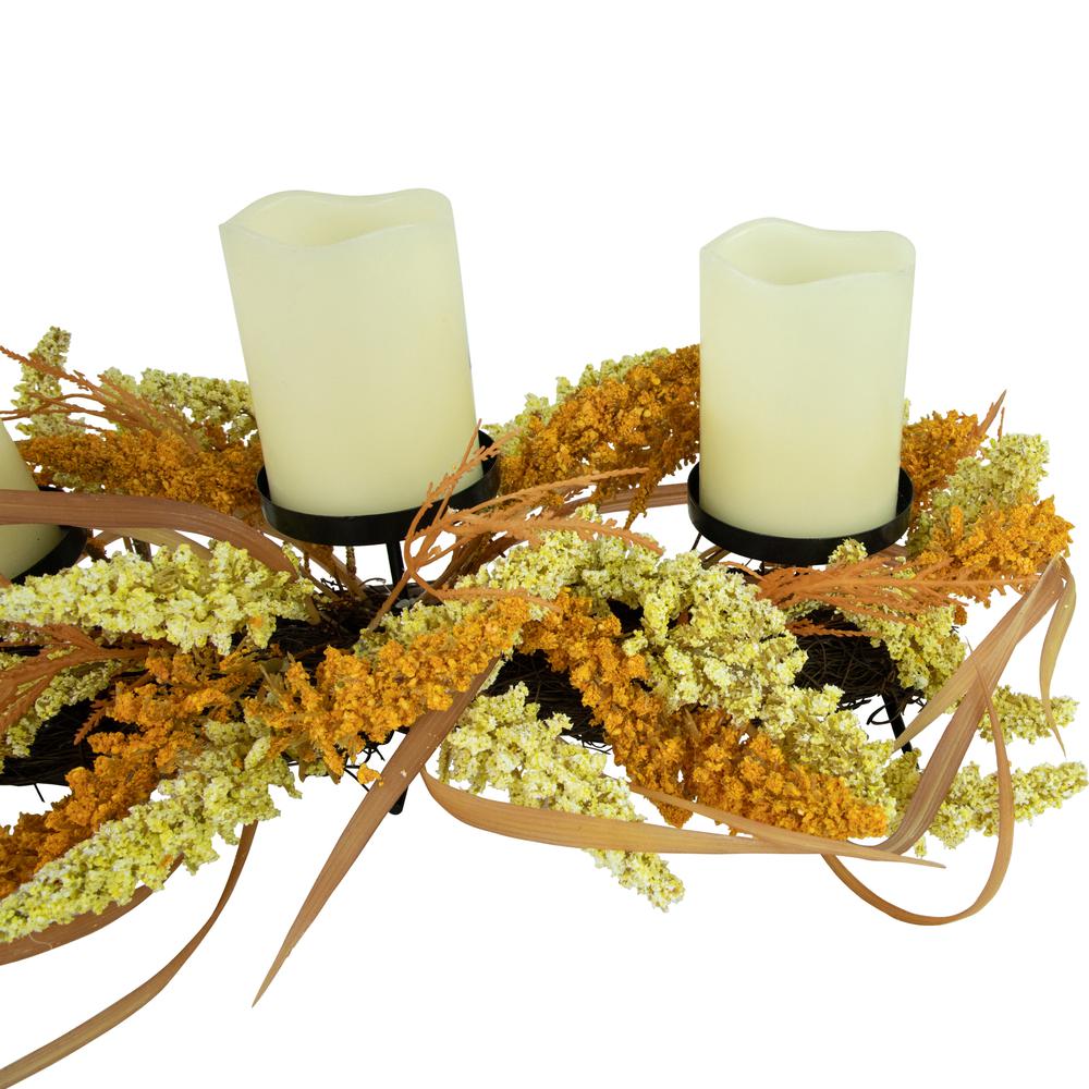 22" Autumn Harvest Triple Candle Holder with Artificial Fall Foliage. Picture 4