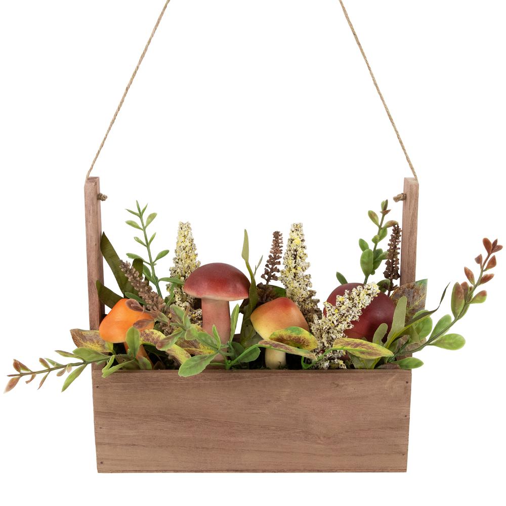 19" Mushroom and Foliage Wooden Fall Harvest Hanging Basket. Picture 1