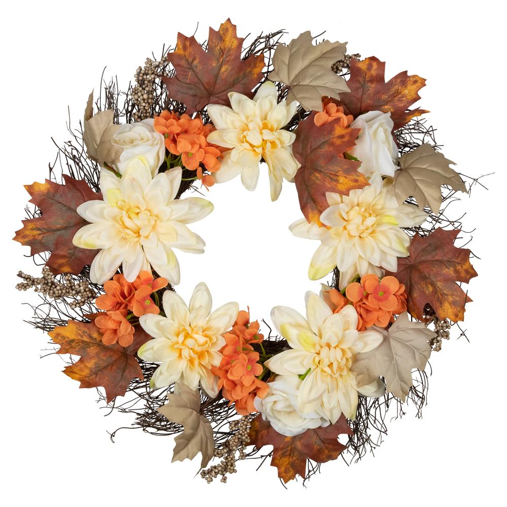 Orange and Cream Floral Fall Harvest Artificial Wreath  22-Inch. Picture 1