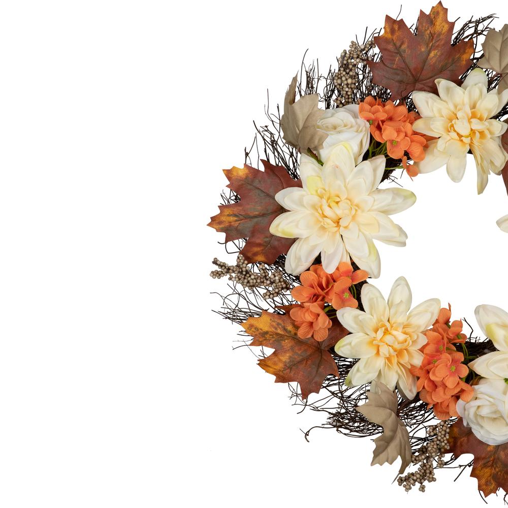 Orange and Cream Floral Fall Harvest Artificial Wreath  22-Inch. Picture 3