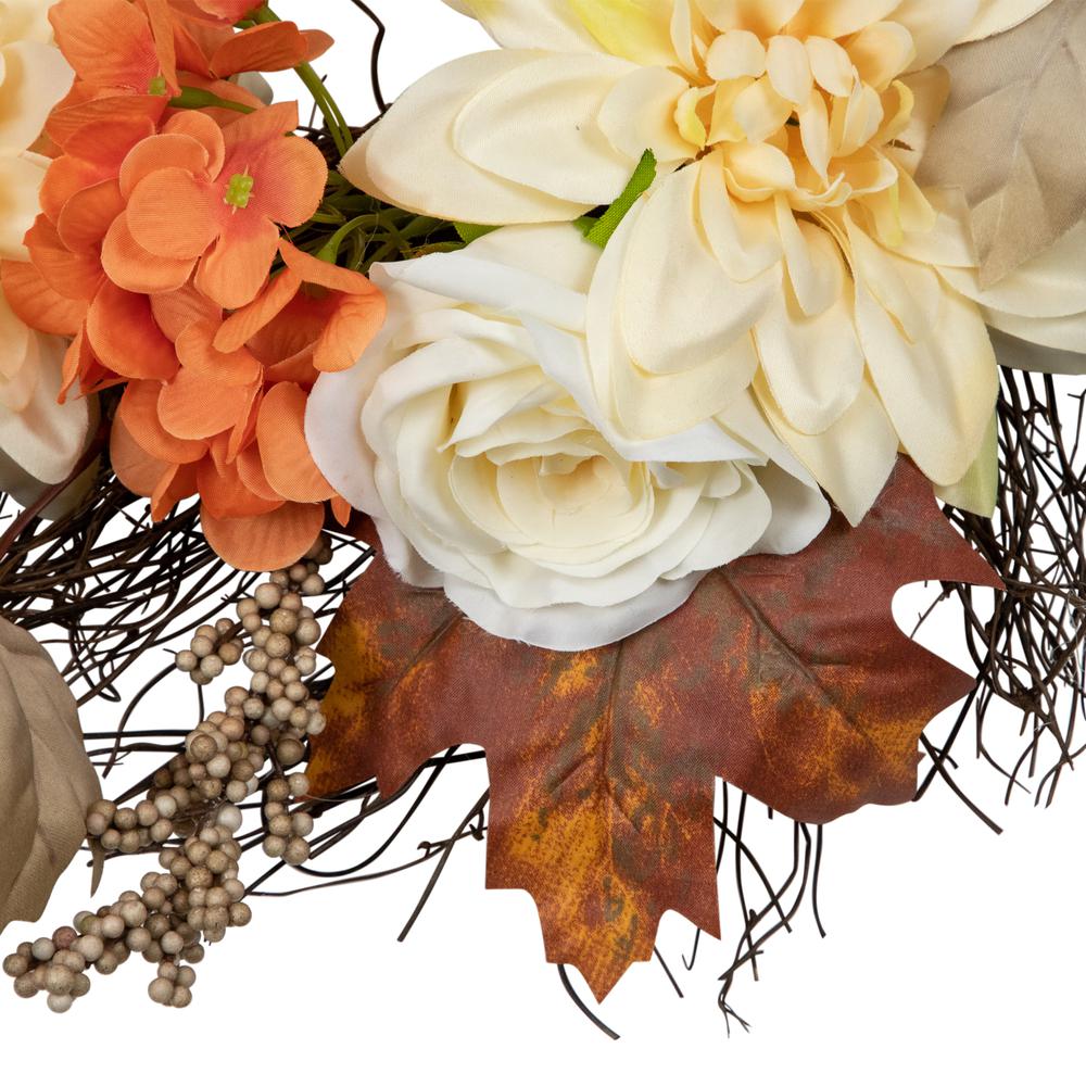 Orange and Cream Floral Fall Harvest Artificial Wreath  22-Inch. Picture 2