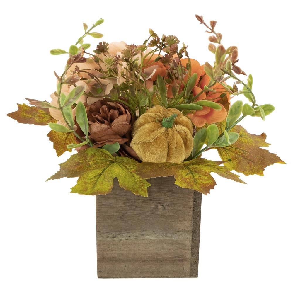 10" x 8" Orange Floral and Pumpkin Wooden Box Fall Harvest Tabletop Decoration. Picture 1